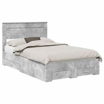 Cama Matrimonial | Cama Para Adulto | Estructura De Cama Con Cabecera Gris Concreto 120 X 190 Cm