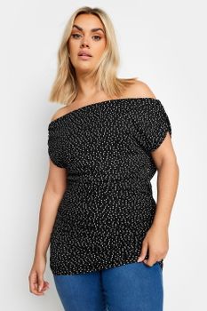 Yours Top Bardot Negro De Lunares, Mujer Curvy Y Tallas Grandes, Yours