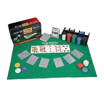 Set de Póker Profesional con 200 Fichas, Tapete, 2 Barajas y Botones de Juego Relaxdays