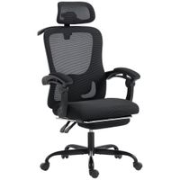 homcom silla de oficina ergonomica sillon de malla con reposacabezas ajustable soporte lumbar 64x64x124cm negro   aosom espana