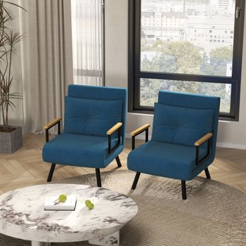 2 Sofás Cama De 1 Plaza De Terciopelo Homcom 63x73x81 Cm Azul