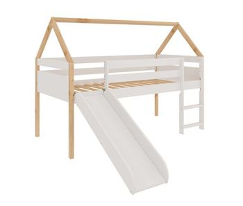 Cama juvenil infantil tobogan carnival color blanco y roble cambrian 90x190 cm