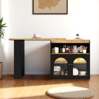 mesa de bar extensible negra con almacenaje y luz led