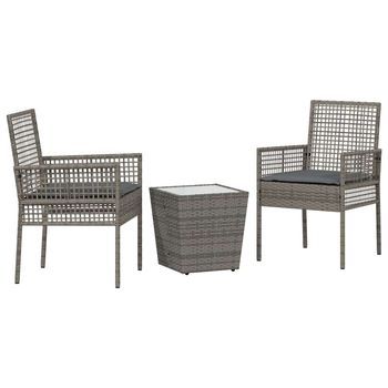 Juego Bistro De Jardín 3 Piezas | Mueble De Jardín Gris Ratán Sintético