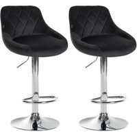 juego de 2 taburetes de bar con costuras decorativas de rombos asiento de terciopelo negro y estructura de metal cromado tdb10773