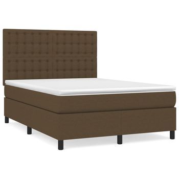Cama Box Spring Con Colchón Tela Marrón Oscuro 140x200 Cm Vidaxl