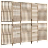 biombo separador de ambientes tabique de 5 paneles en resina tejida beige y acero dec030936