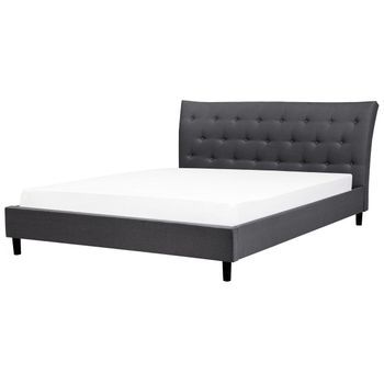 Cama Tapizada Gris Oscuro 180 X 200 Cm Con Somier Y Cabecero Acolchado Saverne