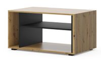 mesa de centro efecto madera crema y negro