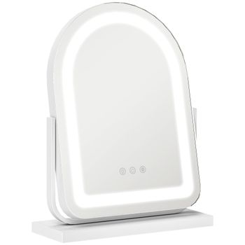 HOMCOM Espejo de Maquillaje con Luz LED Iluminación Ajustable Rotación Regulable de 360° y Control Táctil 33x12x44,5 cm Blanco