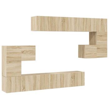 Set De Muebles Salón Tv | Mueble De Salón | Gabinete De Tv 10 Pzas Madera Ingeniería Roble Sonoma