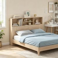 cabecero para cama de 140 cm con cuatro compartimentos madera natural