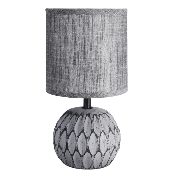Aigostar Lámparas de Mesita de Noche, Cuerpo de Diseño en Relieve Color Gris, Pantalla de Tela, Casquillo E14, Lámpara de Mesa Diseño Clasico Vintage para Dormitorio, Salon, Estudio, L14 x H26cm