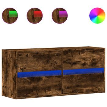 Mueble De Tv | Mueble De Salón | Gabinete De Tv De Pared Con Luces Led Roble Ahumado 100x31x45 Cm