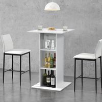 mesa de bar - mesa bistro elegante - 70 x 70 x 110 cm - mesa alta - cocina - barra integrada para bebidas - con 3 estantes - blanco encasa