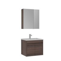 conjunto de mueble con lavabo y espejo 2 piezas  - 65 x 45 x 52 cm - nogal