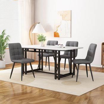 Conjunto De Mesa Y 4 Sillas - Comedor - Mdf, Metal Y Lino - Negro Y Gris (120x70cm)