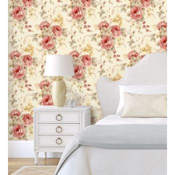 Papel Pintado Vinílico Lavable De Flores Grandes Románticas - Spring Flowers 121412 De Gaulan - Rollo De 10 M X 0,52 M