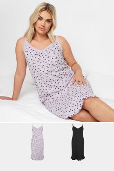 Yours Juego 2 Camisones De Tirantes En Algodón: Negro Y Lila De Corazones