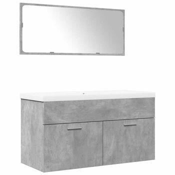 Set Mueble De Baño | Armarios De Baño 2 Uds Madera Contrachapada Gris Hormigón