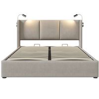 cama tapizada 160 x 200 cm con canape abatible luces de lectura y usb beige