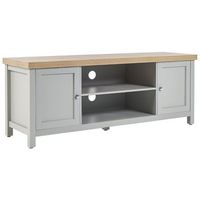 mueble tv tablero de particulas gris madera clara 130 cm estantes puertas hamp