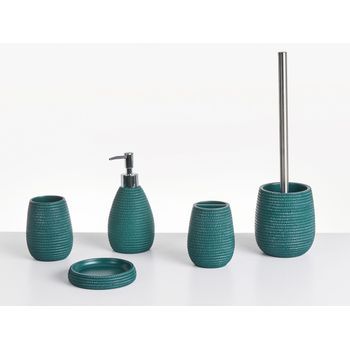Conjunto De Accesorios De Baño Jabonera Dispensador De Jabón Escobilla De Inodoro Vaso Soporte Para Cepillos De Dientes Verde Azulado Quila