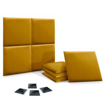 Dhome Juego De 8 Paneles Tapizados De Terciopelo Premium Pack Autoadhesivos Para Pared Acústicos Absorbentes Protección Impacto (mostaza, 60x60cm,x8)