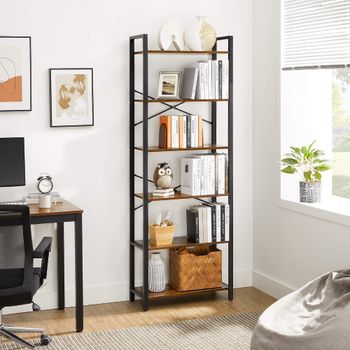 Librería industrial de 6 niveles de color marrón y negro