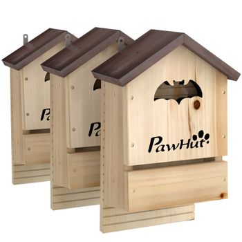 PawHut Set de 3 Casas para Murciélagos Cajas de Madera para Exterior Jardín Huerto o Granja Fácil de Montaje Natural