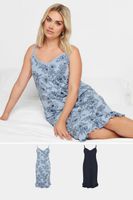 yours juego 2 camisones de tirantes en algodon negro y azul de flores