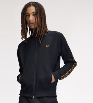 Fred Perry para hombre. J5557 Chaqueta de chándal con cinta deportiva en contraste marino (S), Casual, Poliéster Reciclado, Sostenible