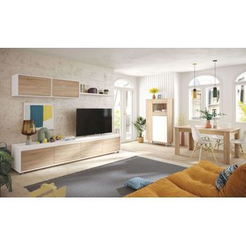 Muebles Salón Melamina  - Blanco Y Roble Canadian
