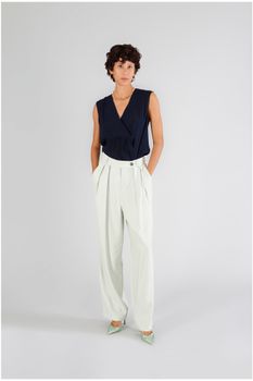 pantalón palazzo con pliegues aloe 44