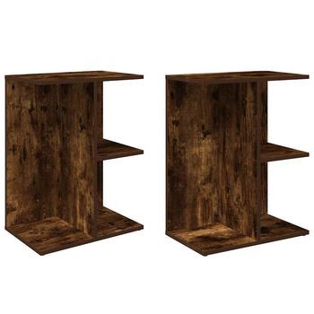 Pack 2 Uds Mesita Noche | Mesilla De Noche Madera Ingeniería Roble Ahumado 46,5x29x61cm