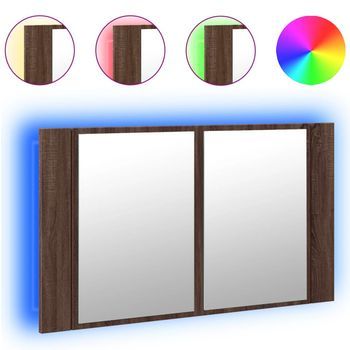 Armario Espejo De Baño Led Acrílico Marrón Roble 80x12x45 Cm Vidaxl