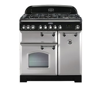 RANGEMASTER Classic Deluxe 90 Dual Fuel Range Cooker - Royal Pearl & Chrome, Brown