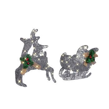 Decoración Figura De Navidad Led Metal Plateado Trineo Y Renos Exteriores Enodak