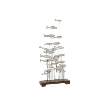 Decoracion Madera Metal 45x45x100 Peces Blanco