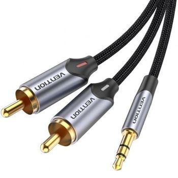 Cable de Audio Vention BCNBG 1.5m Gris 2xRCA Macho a Jack 3.5 Macho Cancelación Ruido