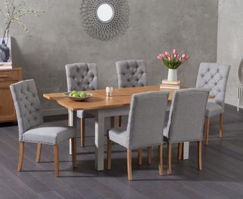 Somerset 130cm Oak and Grey Painted Extending Dining Table with Claudia Grey Fabric Chairs - Grey, 4 Chairs