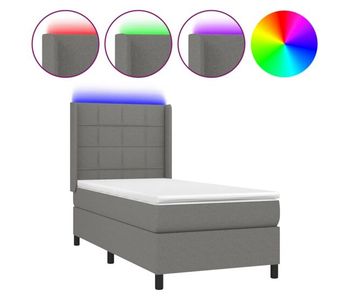 Cama box spring colchón y luces led tela gris oscuro 90x190 cm bloques con cuadros