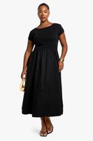 vestido plus holgado de canale y algodon popelina con manga corta negro