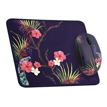 Ratón TnB BUMWXTROPI inalámbrico ergonómico morado con alfombrilla pavo real