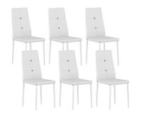 homcom juego de 6 sillas de comedor tapizada en pu sillas de cocina modernas con respaldo alto con botones y patas de acero para salon dormitorio blanco