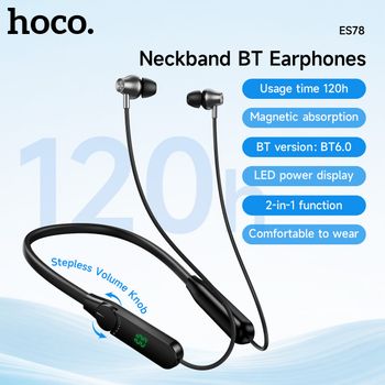 Auriculares Bluetooth 6.0 HOCO ES78 con Banda para el Cuello, Auriculares Deportivos para Correr, Larga Duración en Espera, Sonido HiFi, Auriculares con Bajos Estéreo, Conexión a Uno o Dos