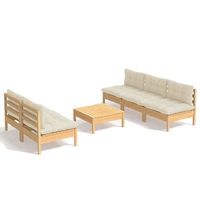 muebles de jardin 6 piezas cojines madera de pino crema vidaxl