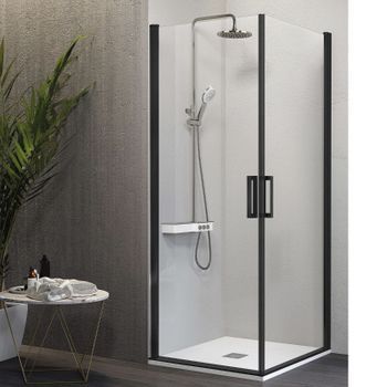 Angular De Ducha 2 Puertas Abatibles Nardi Perfil Negro Mate 60 Cm