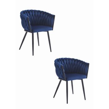Set De 2 Silla De Comedor Terciopelo Valora Maya Asiento Ergonómico Azul Marino