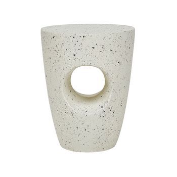 Mesa Auxiliar Mgo Fibra De Vidrio Tapa Redonda Resistente A Manchas Uv Óxido Agua Viento Blanco Con Efecto Terrazo Edolo